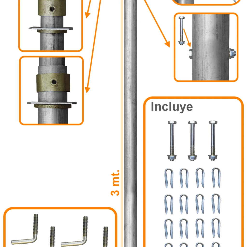 LINKMADE 40pies 12mt Mastil Telescopico con Vientos 4-Tubos-3mt