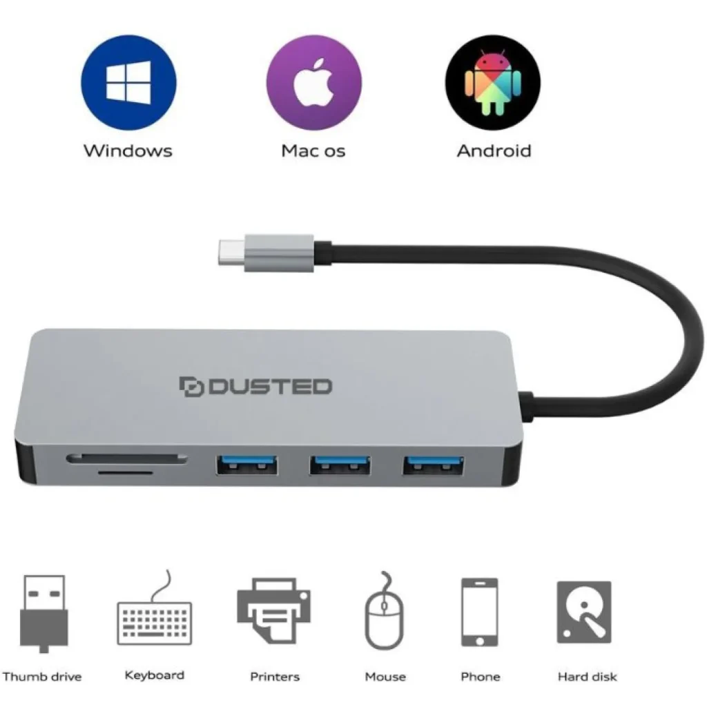 HUB USB-C Multipuerto USB-A, micro SD/SD, HDMI, PD Dusted