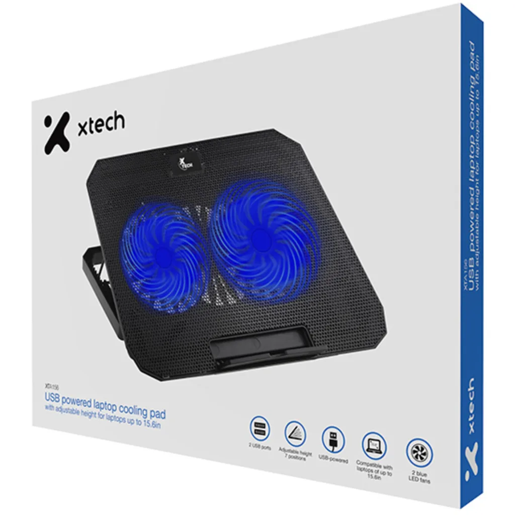 Imagen 4 de Base para Notebook Xtech  XTA-156, 15.6" 2*FAN LED Altura ajustable 2*USB Negro