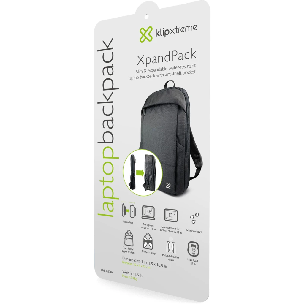 Imagen 9 de Mochila KlipX XpandPack para Notebook 15.6" Polyester Resistente agua Color Negr