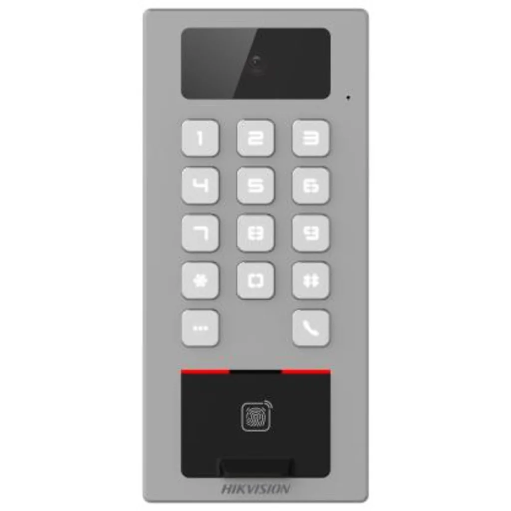 Control de Acceso Videoportero Hikvision IP65 IK09 Huella Tarjeta PIN Cam 2MP