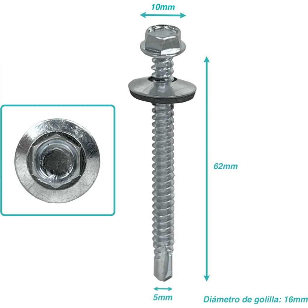 Hexagonal-8mm 50u. 12x2 1/2 Largo-64mm Zn Tornillo Autoperforante 2,5p