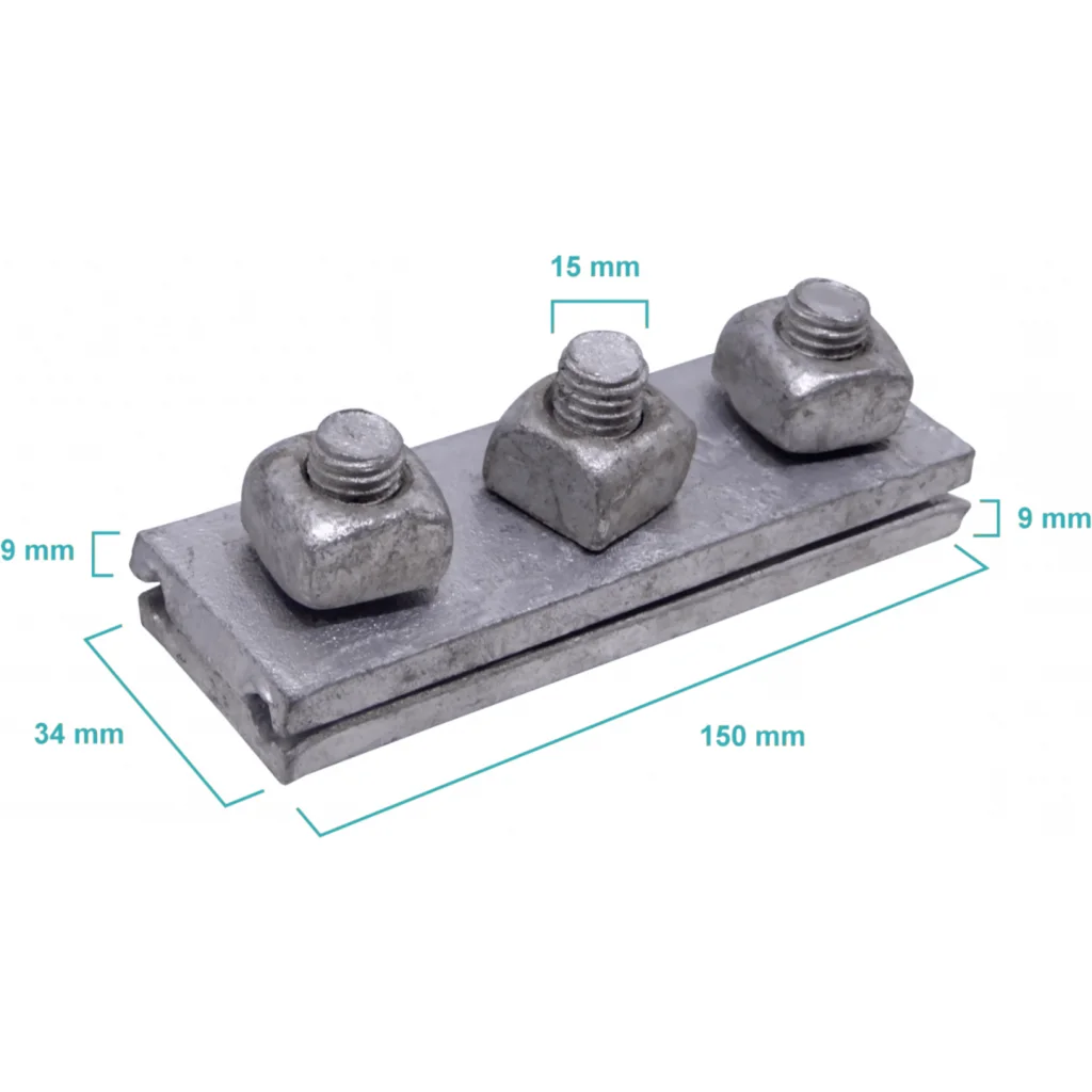 Brida Sujecion 3 Pernos 5/8T/VTRC 150x34x9x15mm para Postacion