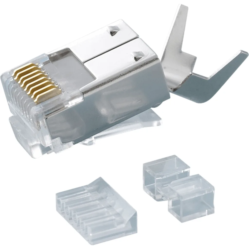 Imagen 1 de Conector RJ-45 Macho CAT6A Crimpeable Blindado FTP STP con guía 10 Unid Linkmad