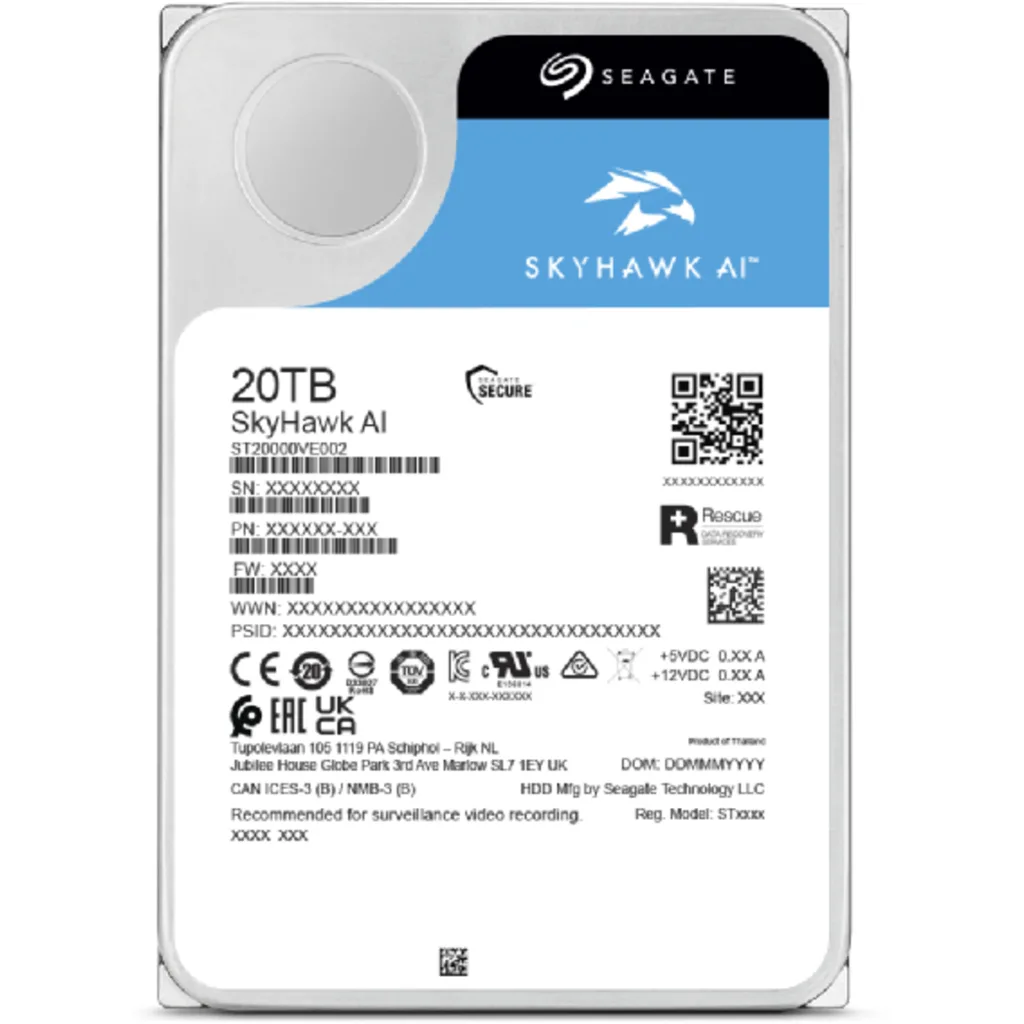Imagen 1 de Disco Duro Seagate SkyHawk AI 20TB 3.5" 7200RPM SATA3 6.0Gb/s 512MB