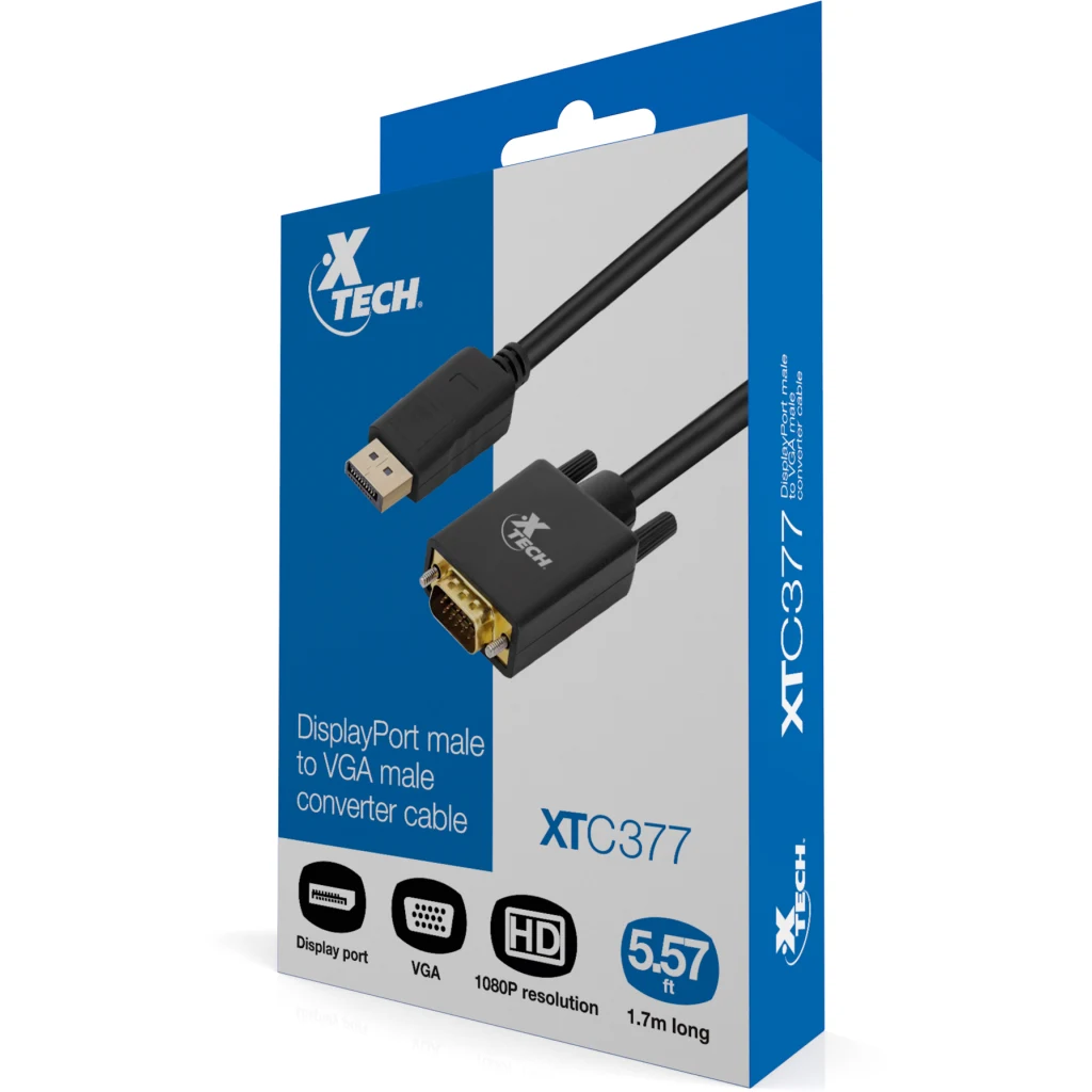 Cable Adaptador DisplayPort a VGA M/M 1080p 60Hz 1.7mts - XTech XTC-377