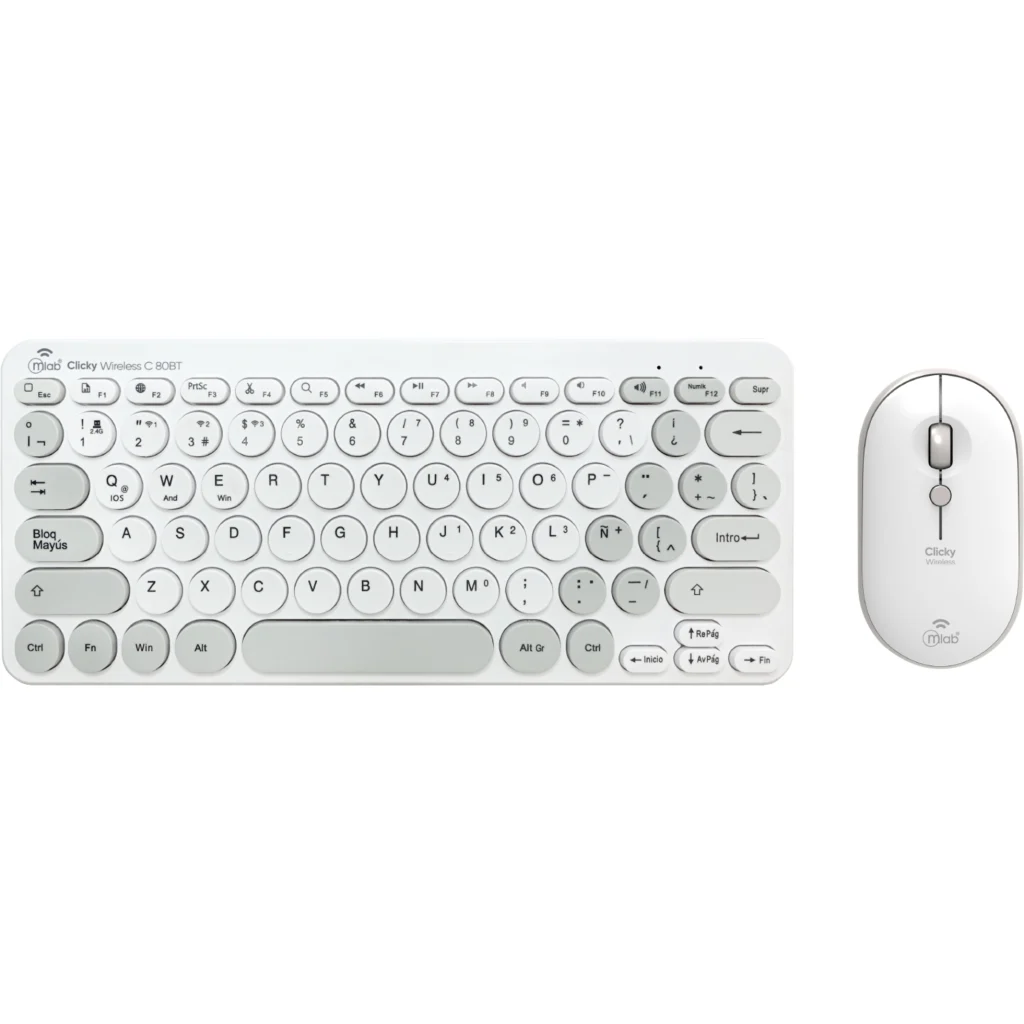 MLAB KIT TECLADO Y MOUSE MINI BLUETOOTH + 2,4GHZ 1600DPI CLICKY C80BT WHITE/GRAY