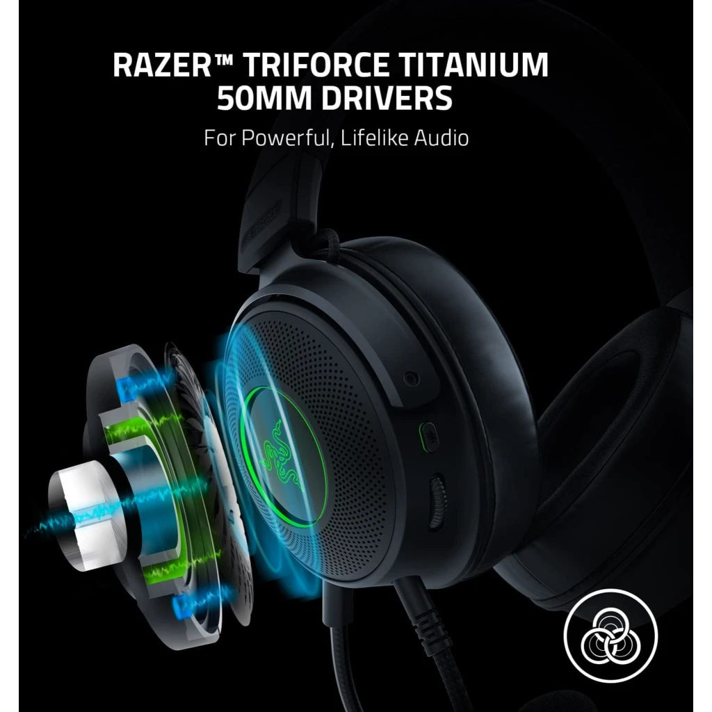 Imagen 1 de Audífonos Gamer Alámbricos Razer Kraken V3, Chroma RGB Audio espacial THX USB-A 