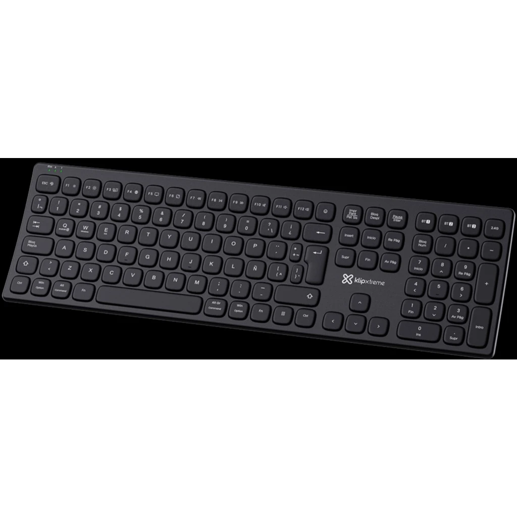 Imagen 1 de Klip Xtreme - Keyboard - Wireless - Spanish (Latin American) - Bluetooth / 2.4 GHz / USB-C - Ergonomic Design - Black - Curve