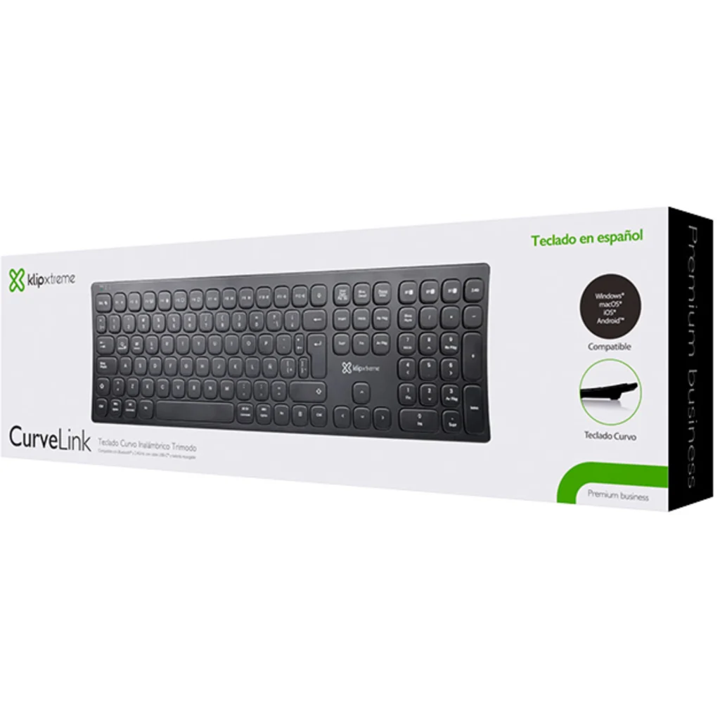 Imagen 9 de Klip Xtreme - Keyboard - Wireless - Spanish (Latin American) - Bluetooth / 2.4 GHz / USB-C - Ergonomic Design - Black - Curve