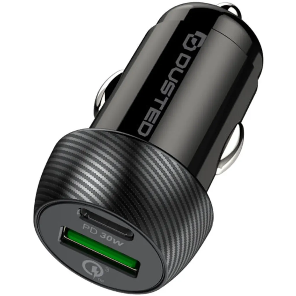 Cargador rapido de auto 30W 1xUSB-A 1xUSB-C Dusted negro