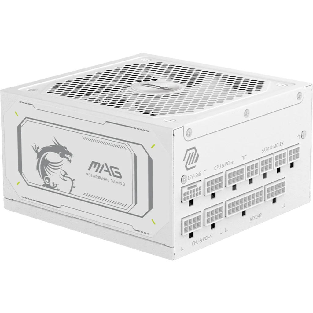 Fuente de Poder MSI MAG A1000GLS PCIE5 1000W Full Mod 80 Plus Gold ATX Blanco