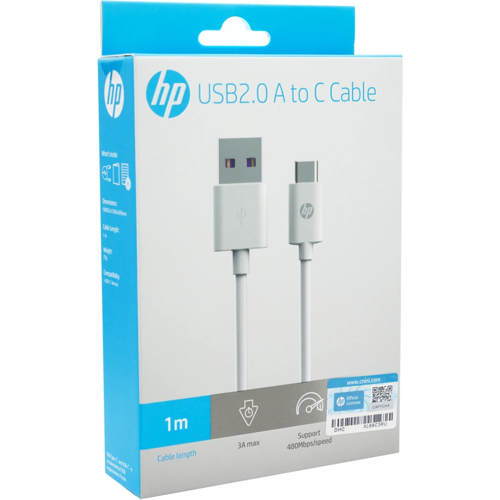 Imagen 1 de Cable USB-A a USB-C v2.0 M/M 1mt Color blanco - HP DHC-TC100-1M