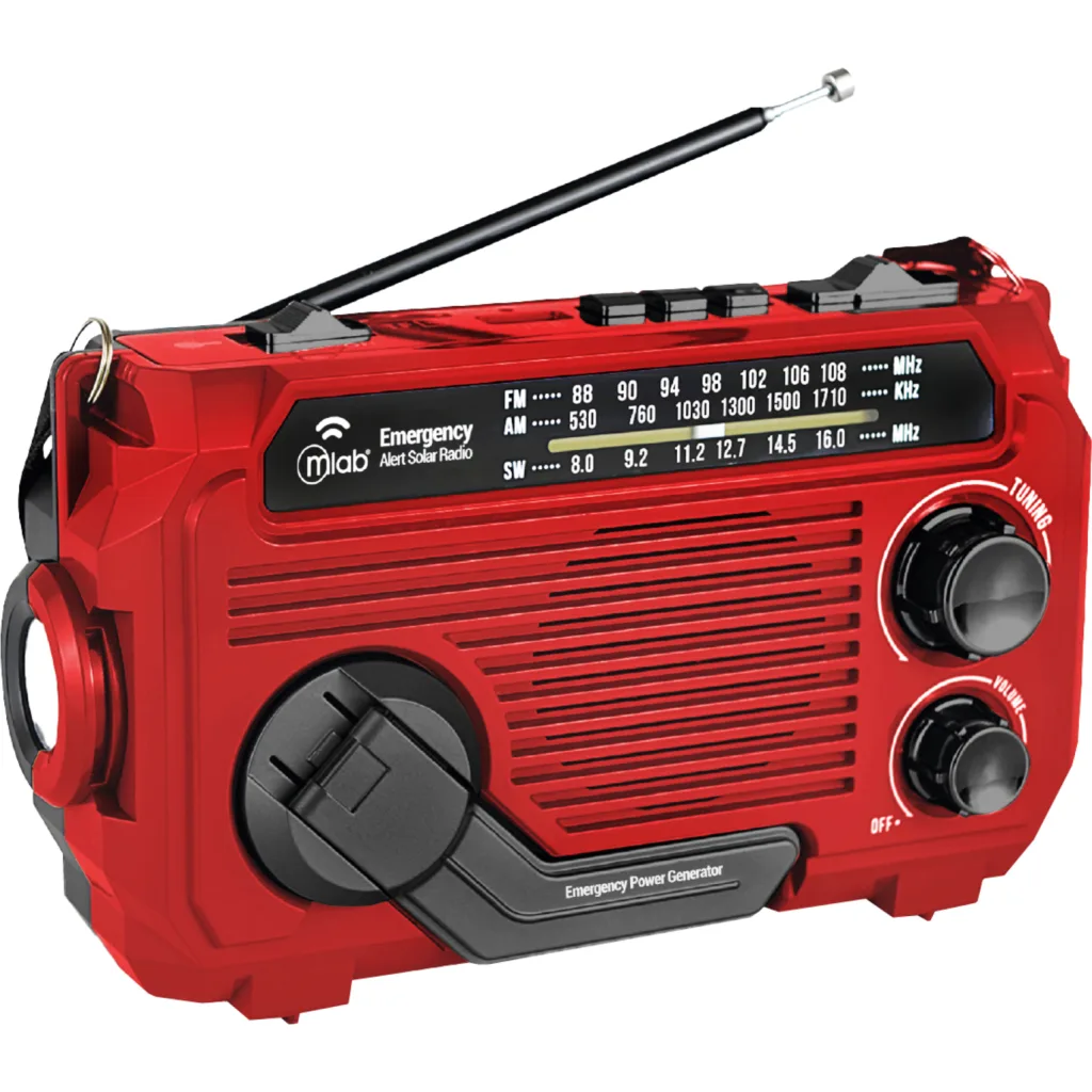 MLAB RADIO EMERGENCIA DINAMO SOLAR LINTERNA RECARGABLE ALERT DISASTER RED