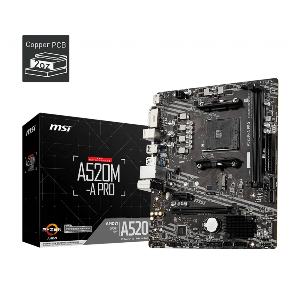 Imagen 4 de Tarjeta Madre MSI A520M-A PRO AMD AM4 DDR4 M.2 DVI-D HDMI PS/2 USB3.2