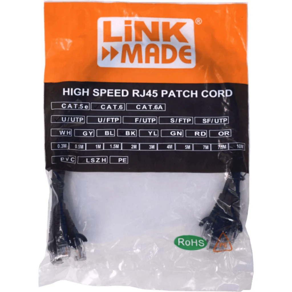 Cable de Red Linkmade 4 Unidades Cat6 LSZH Cable Patch inyectado 4x0,5mt NEGRO 