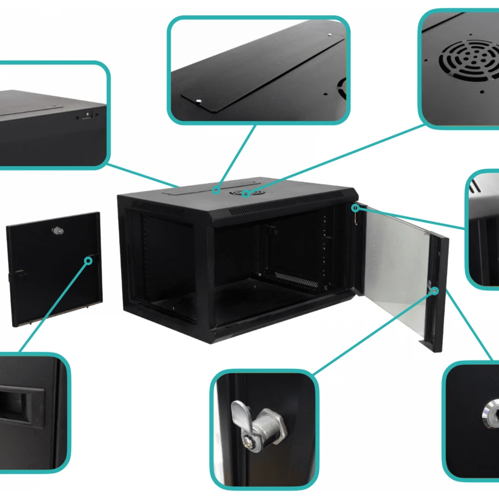 Imagen 1 de GABINETE RACK PARED LINKMADE 45CM-FONDO 6U  NEGRO INC-M6-2U