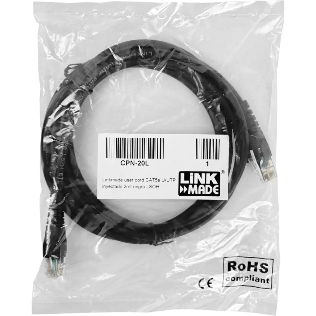 Imagen 1 de LINKMADE 2MT CAT5E NEGRO LSZH CABLE PATCH INYECTADO MULTIFILAR