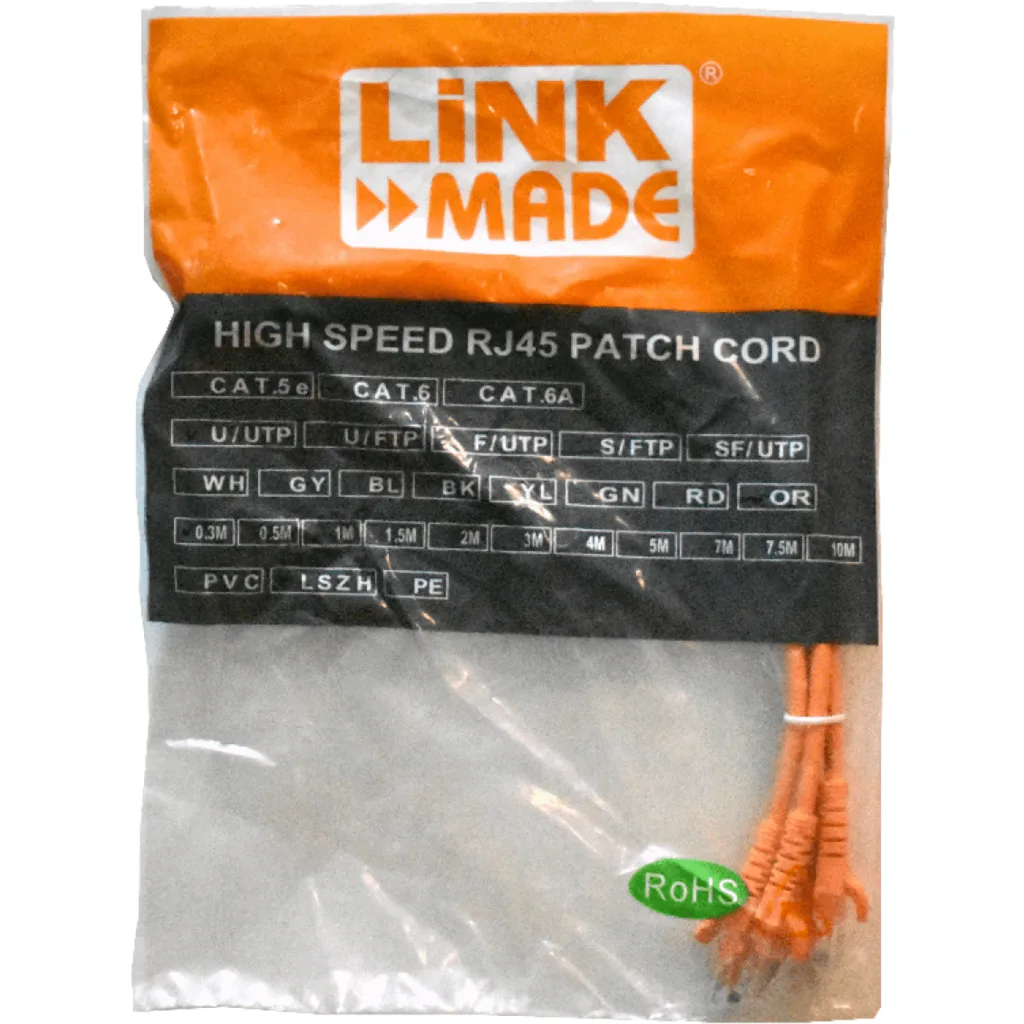 Imagen 1 de Pack de 4 unidades Cable de Red Linkmade 30 cm Categoria 6 Naranjo Patch inyect.