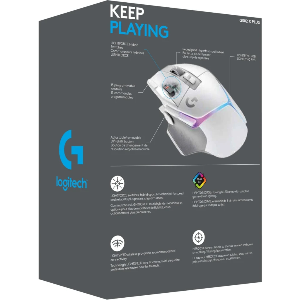 Imagen 8 de Mouse Gamer Logitech G502 X Plus Color Blanco Inalámbrico con Receptor RGB