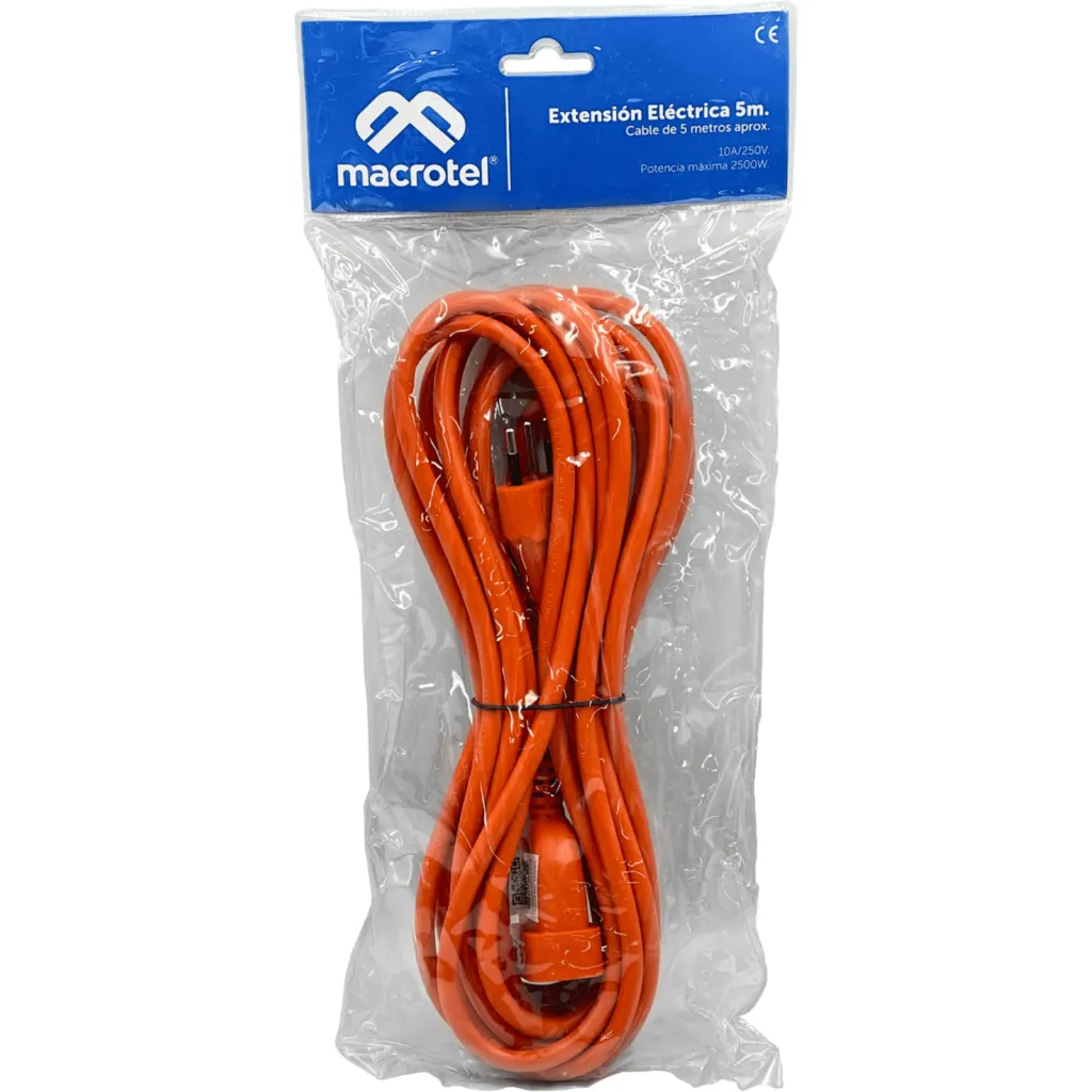 Alargador Extensión Eléctrico 10A 5mts Enchufe Chileno Naranjo - Macrotel