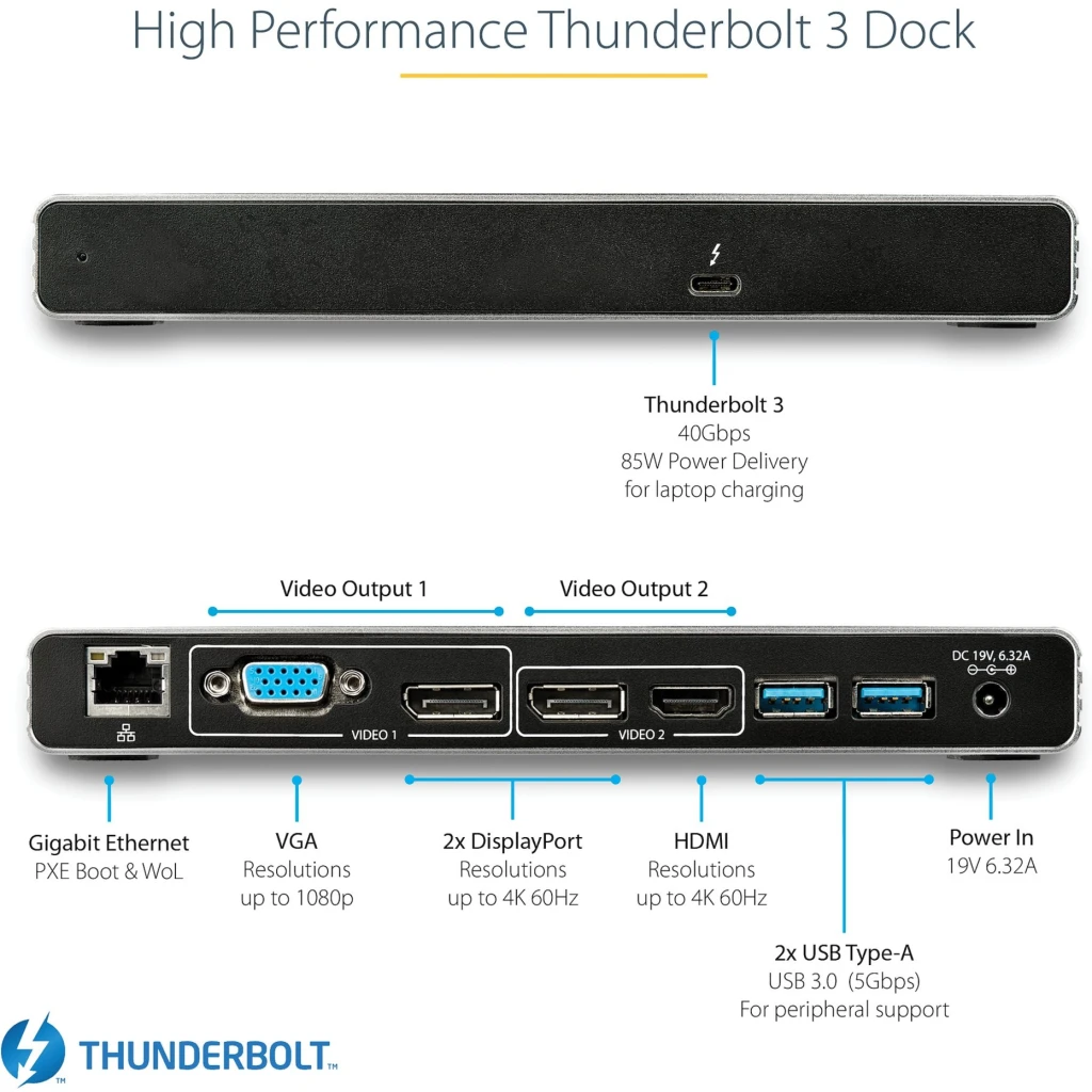 Imagen 1 de Docking Station StarTech Thunderbolt 3 a 2*DP HDMI 2*USB-A VGA Colr Gris