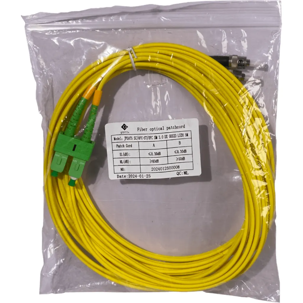 5mt SC/APC-ST/UPC MonoModo SM Duplex Jumper Cable Fibra 9/125um 3mm