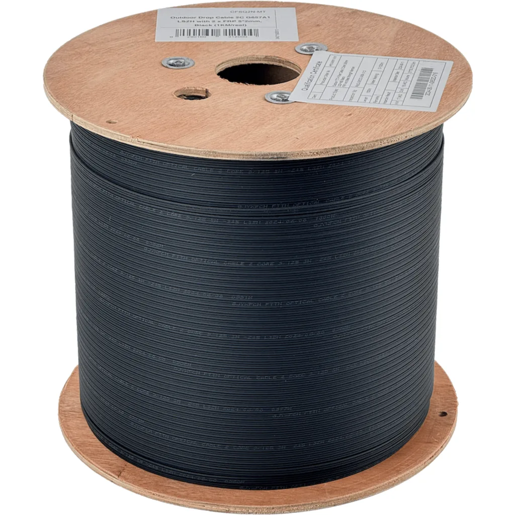Imagen 3 de 1km LSZH 2-Fibra-SM-G652D 1-Portante 2-FRP Cable Negro Fibra Drop