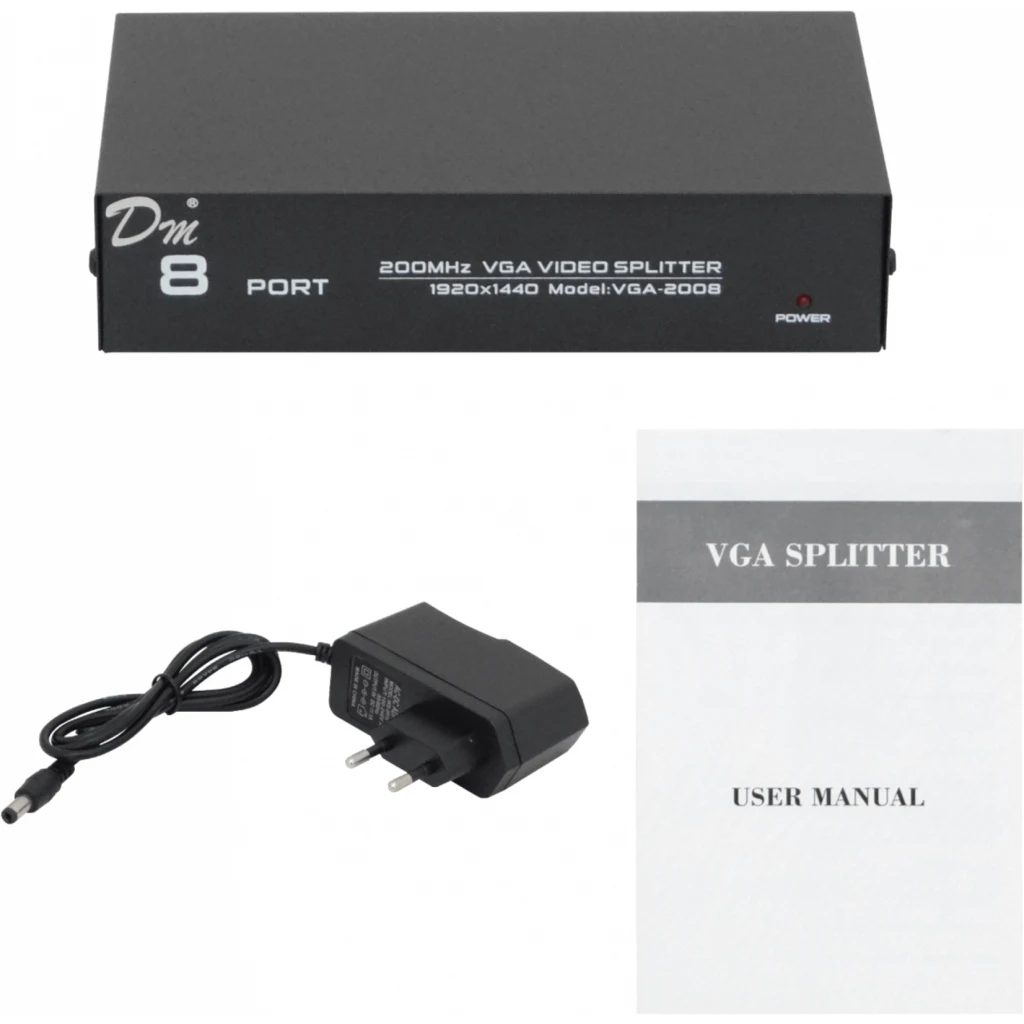 Imagen 2 de VGA-2008 Video Splitter 8-VGA-H 1-VGA-M 1920x1440 200MHz inc-5V/1A