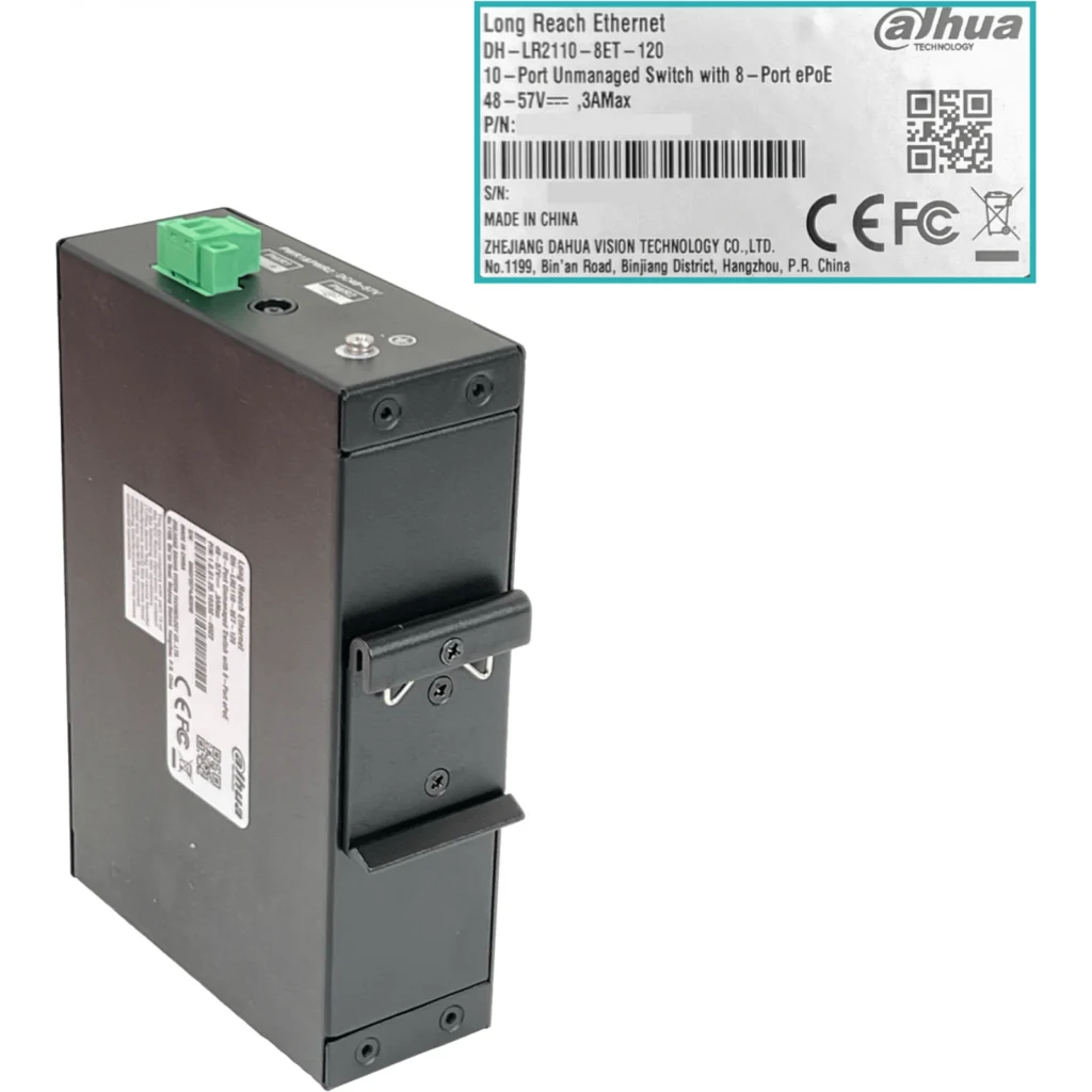 DAHUA Switch 8-100-Poe++af/at/bt 1-1000 1-SFP 120W-tot RielDin inc-54V