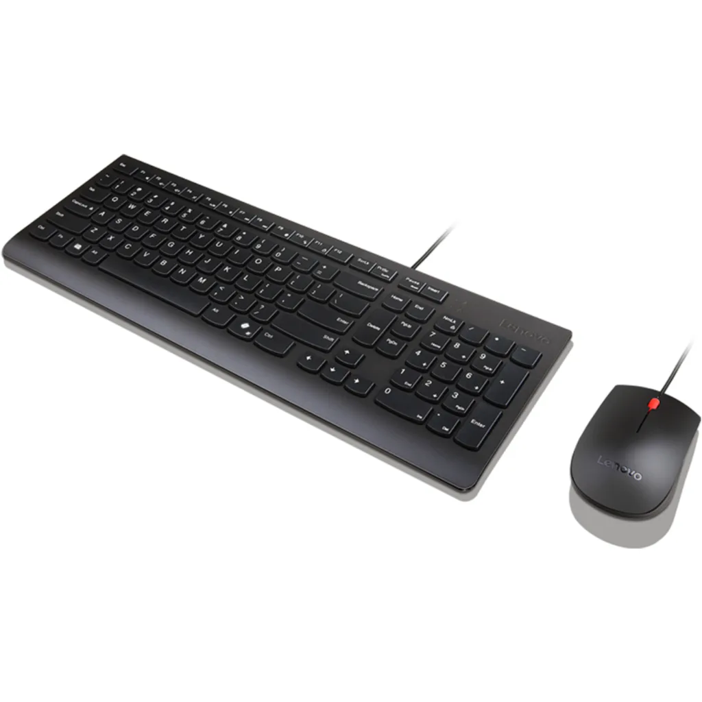 Imagen 2 de Kit Teclado Mouse Alámbrico Lenovo, óptico 1600dpi USB Negro
