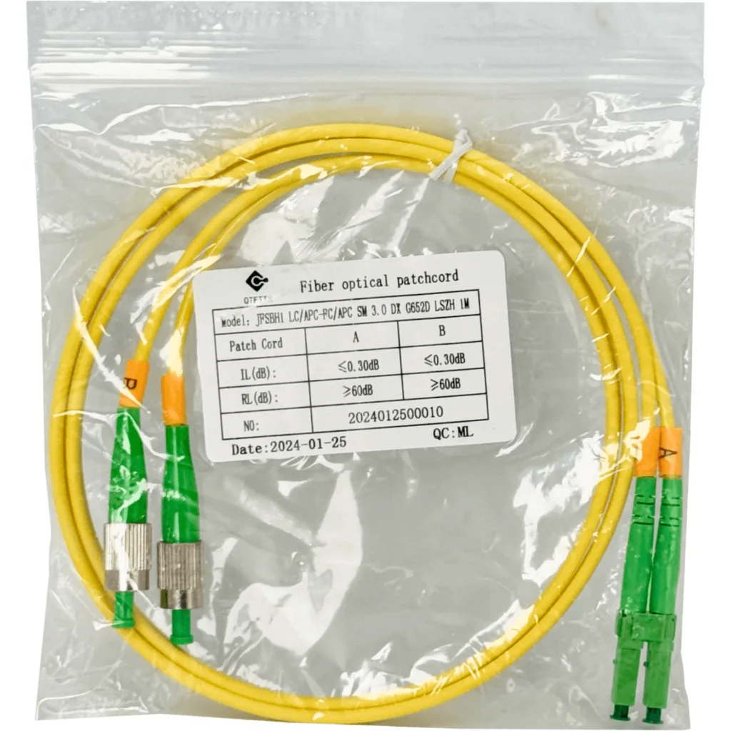 1mt LC/APC-FC/APC MonoModo SM Duplex Jumper Cable Fibra 9/125um