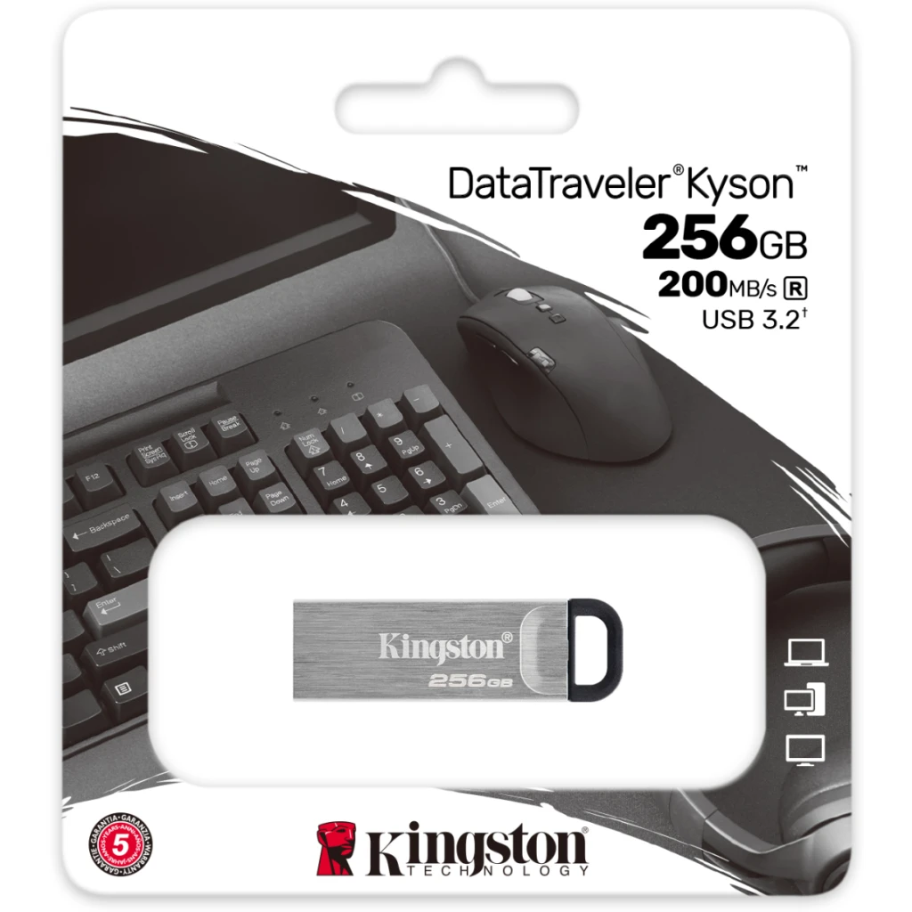 Imagen 3 de Pendrive 256GB Kingston DataTraveler Kyson USB3.2 Gen 1 Lec 200MB/s Esc 60MB/s