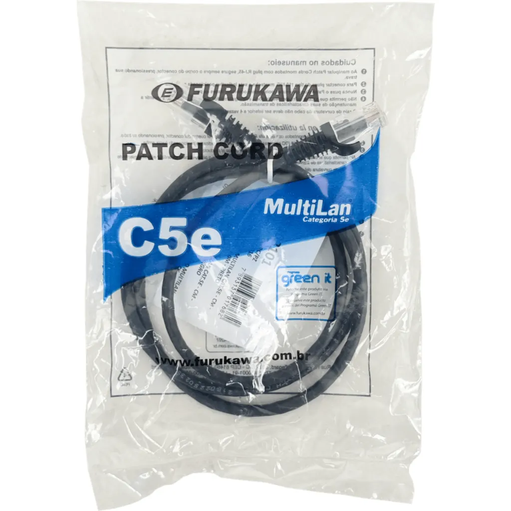Imagen 3 de FURUKAWA 1mt Cat5e Negro U/UTP CM Cable Patch RJ45 Multilan 35103101