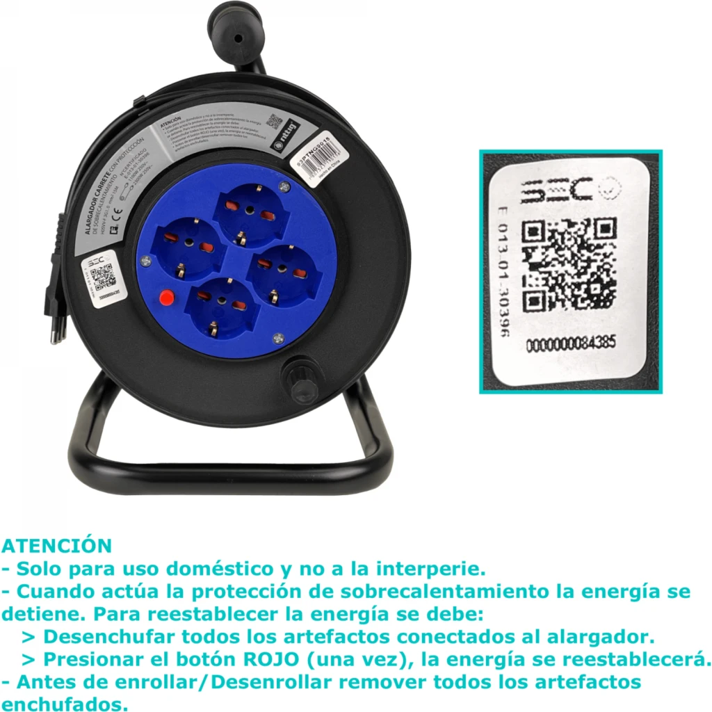RITTIG 15mts Alargador Carrete 4-Multinorma-H 1-16A-IM 250V Proteccion