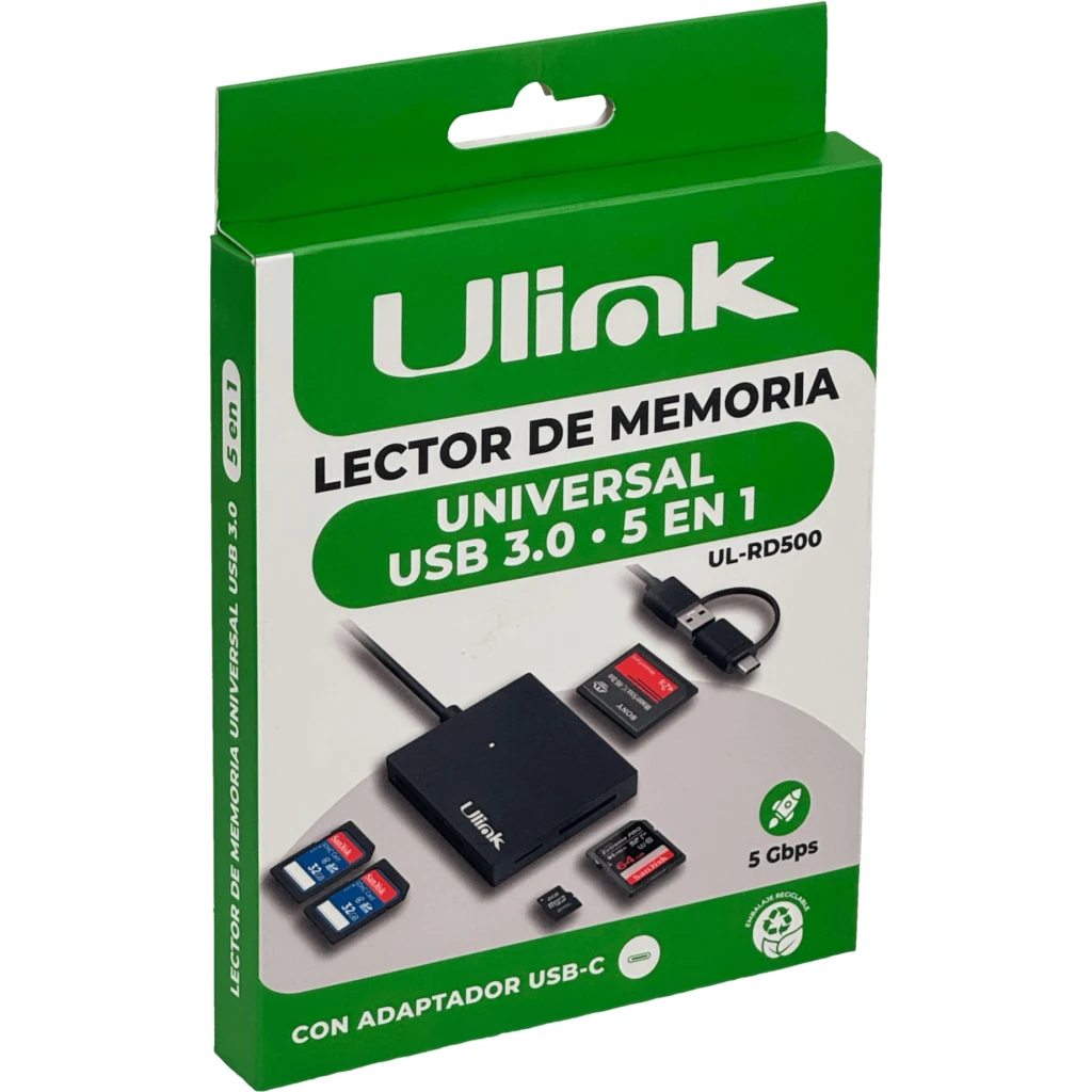 ULINK Lector USB3.0 USB-A-C Todo-en-1 SD mSD TF CF XD UL-RD500