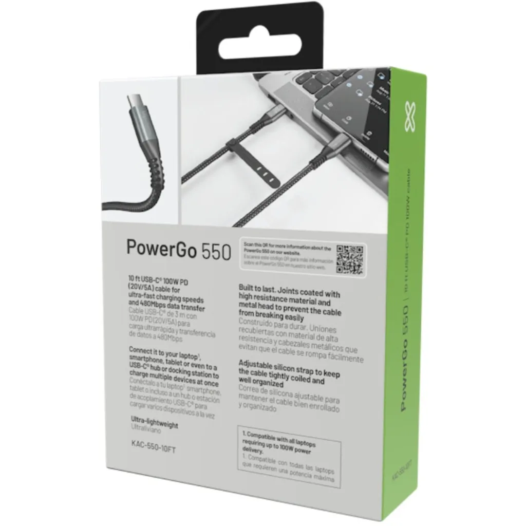 Imagen 6 de Klip Xtreme - USB cable - 24 pin USB-C - 3 m - Black - 100W Braided Fast charging