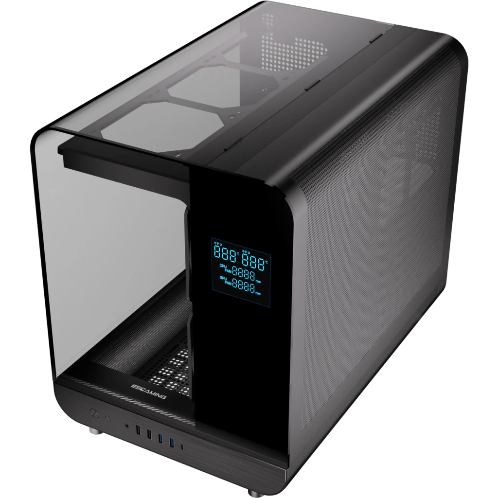 Imagen 5 de GABINETE GAMER ESGAMING MATX AIRCRAFT 007 NEGRO 6 FAN, 2 BASE, 3 ABAJO, 1 TRASERO ARGB, SIN FUENTE
