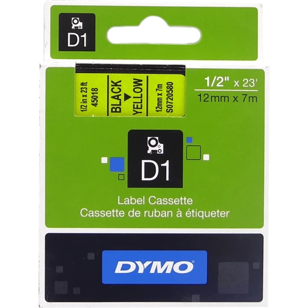 Imagen 1 de DYMO 12mm Negro en Fondo Amarillo Cinta 7mt D1-Label Cassette