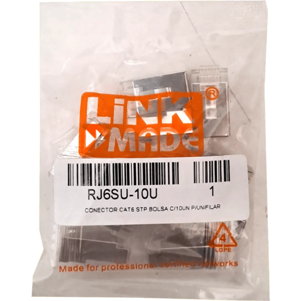 Imagen 2 de Conector RJ-45 LINKMADE CAT6 STP P/UNIFILAR METALICO BOLSA 10 unid 