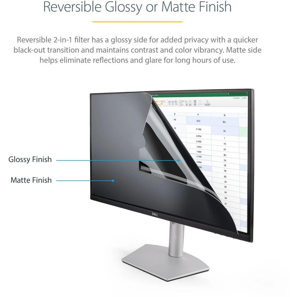 Imagen 2 de StarTech.com Filtro de Privacidad para Monitor de 27IN Universal Mate o Brillante con Reducción de Luz Azul  (PRIVSCNMON27) - Filtro de confidencialidad de pantalla - 27" de ancho - transparente - Conforme a la TAA - para P/N: ARMPIVOTE2, ARMUNONB1, FPPNEUSTND
