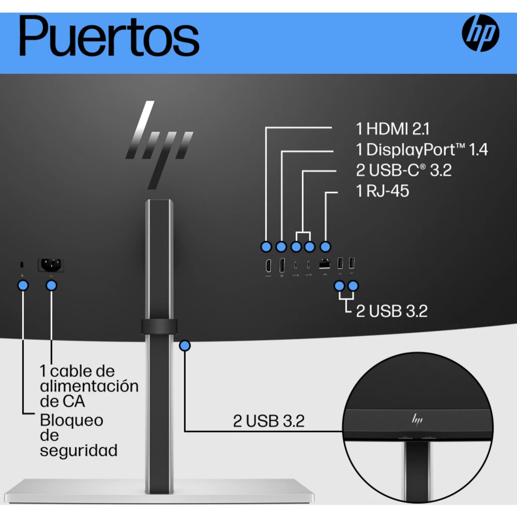 Imagen 8 de Monitor Curvo HP E45C G5 45" VA DQHD 5120*1440 DP HDMI USB-C LAN 3 ms GtG