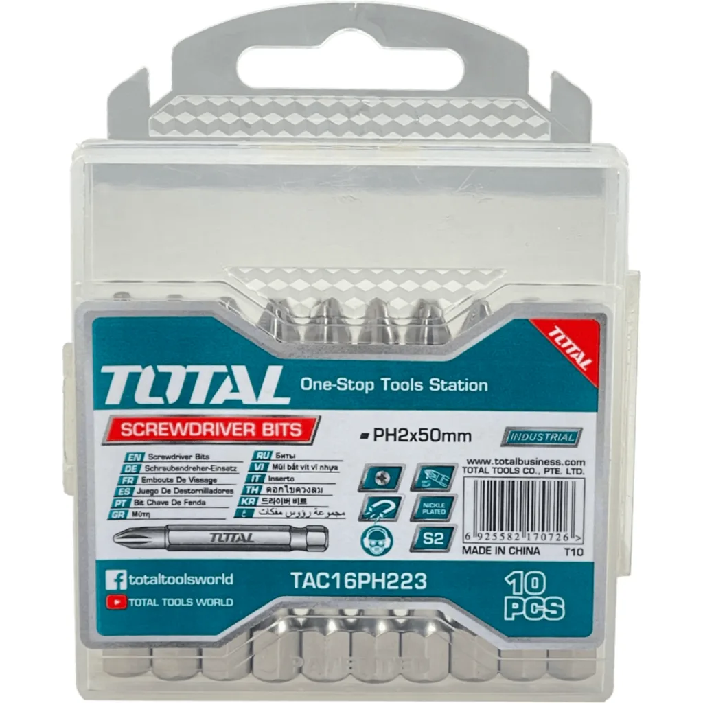 Imagen 1 de TOTAL Set Punta Phillips PH2 Simple 10piezas PH2x50mm TAC16PH223