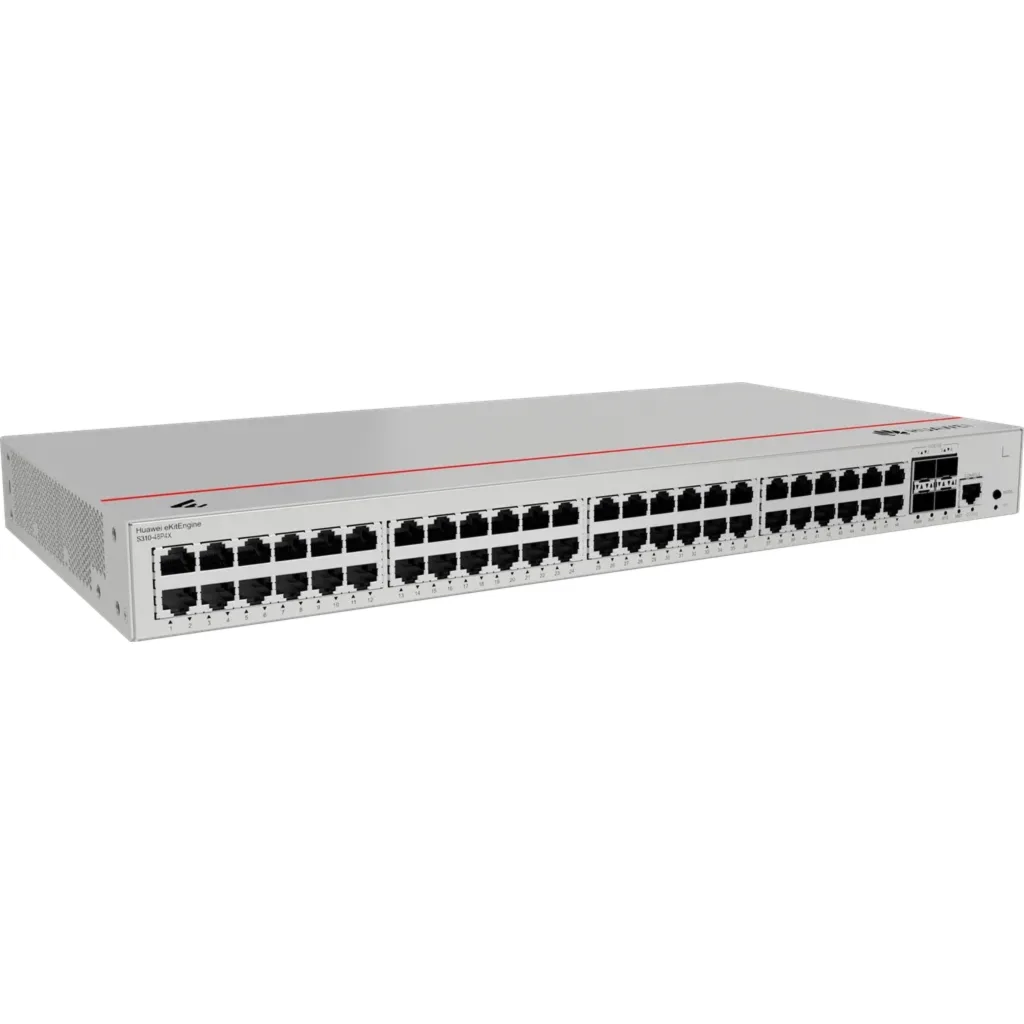 S310-48PN4X. Switch Huawei eKit 48 puertos PoE+ 10/100/1000/2.5G Base-T 4 Puertos 10 GE SFP+ capacidad de conmutación de 320 Gbit/s capacidad de reenvió de paquetes de 238 Mpps para capa de agregación