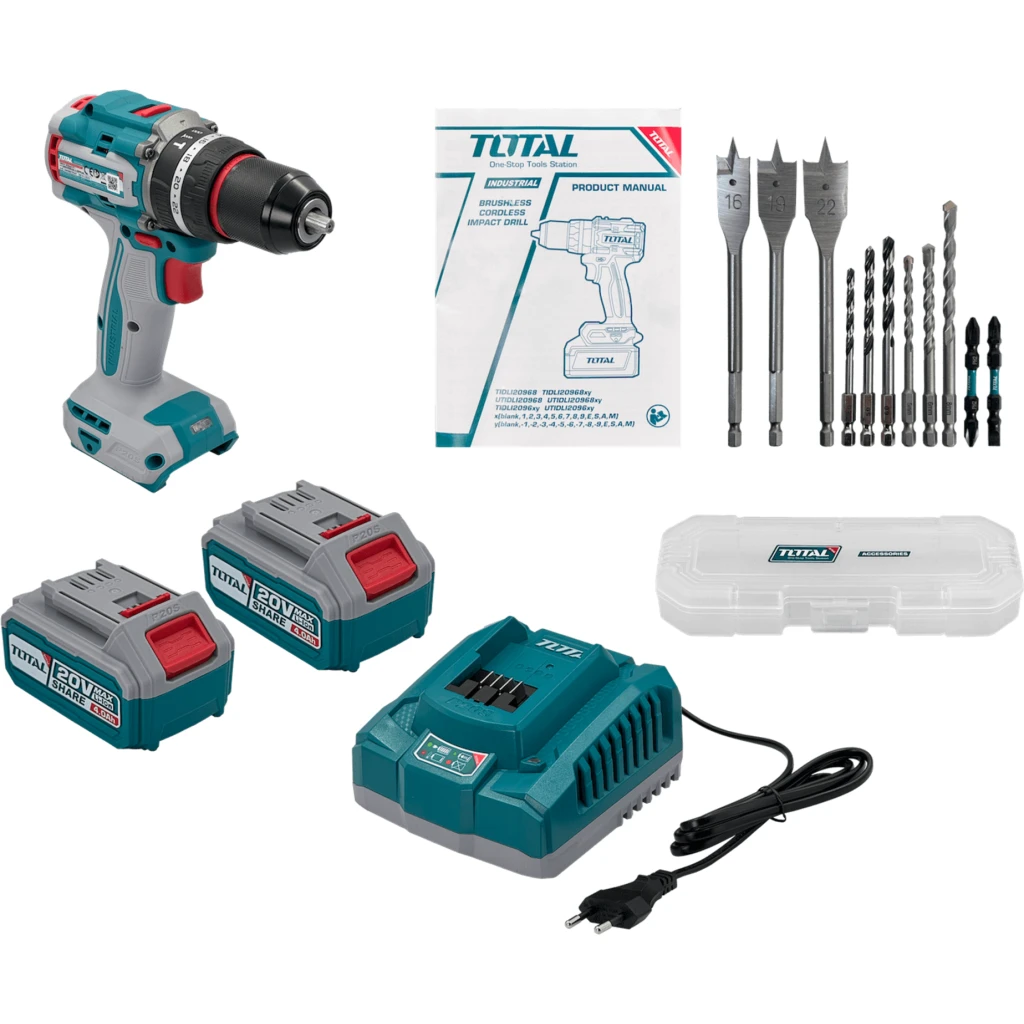 Imagen 3 de TOTAL P20S 20V 2x4A Baterias Litio Taladro 1,5-13mm TIDLI20968