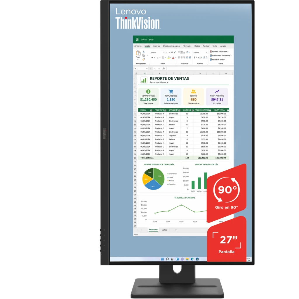 Imagen 11 de Monitor Lenovo ThinkVision E27-40 27" FHD 1920*1080 DP HDMI VGA 100Hz