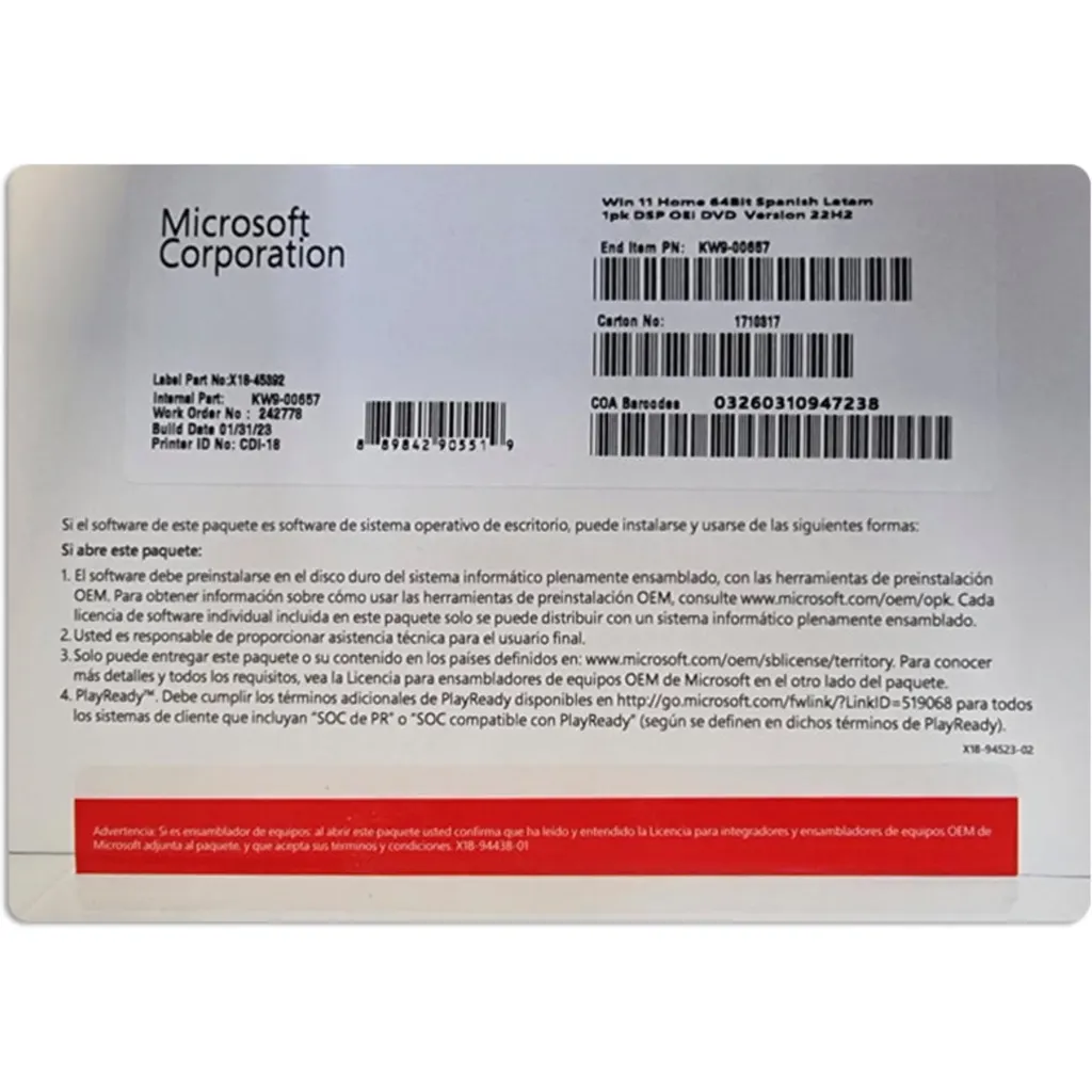 Imagen 1 de Licencia Microsoft Windows 11 Home 64 bits Español OEM, 1 Licencia
