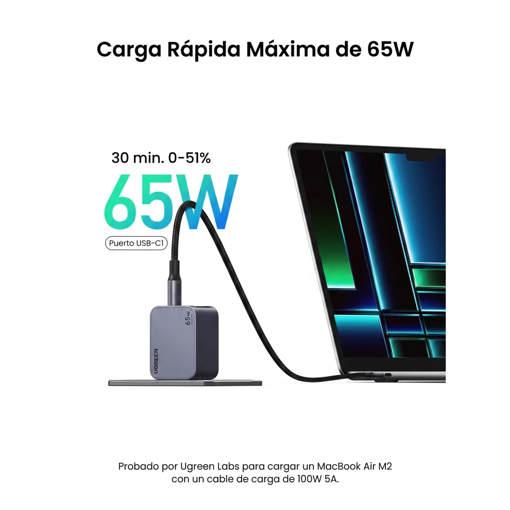 Imagen 9 de Cargador Rapido Ugreen Nexode Pro 65W 3 puertos 2x USB-C 1x USB-A + Cable USB-C