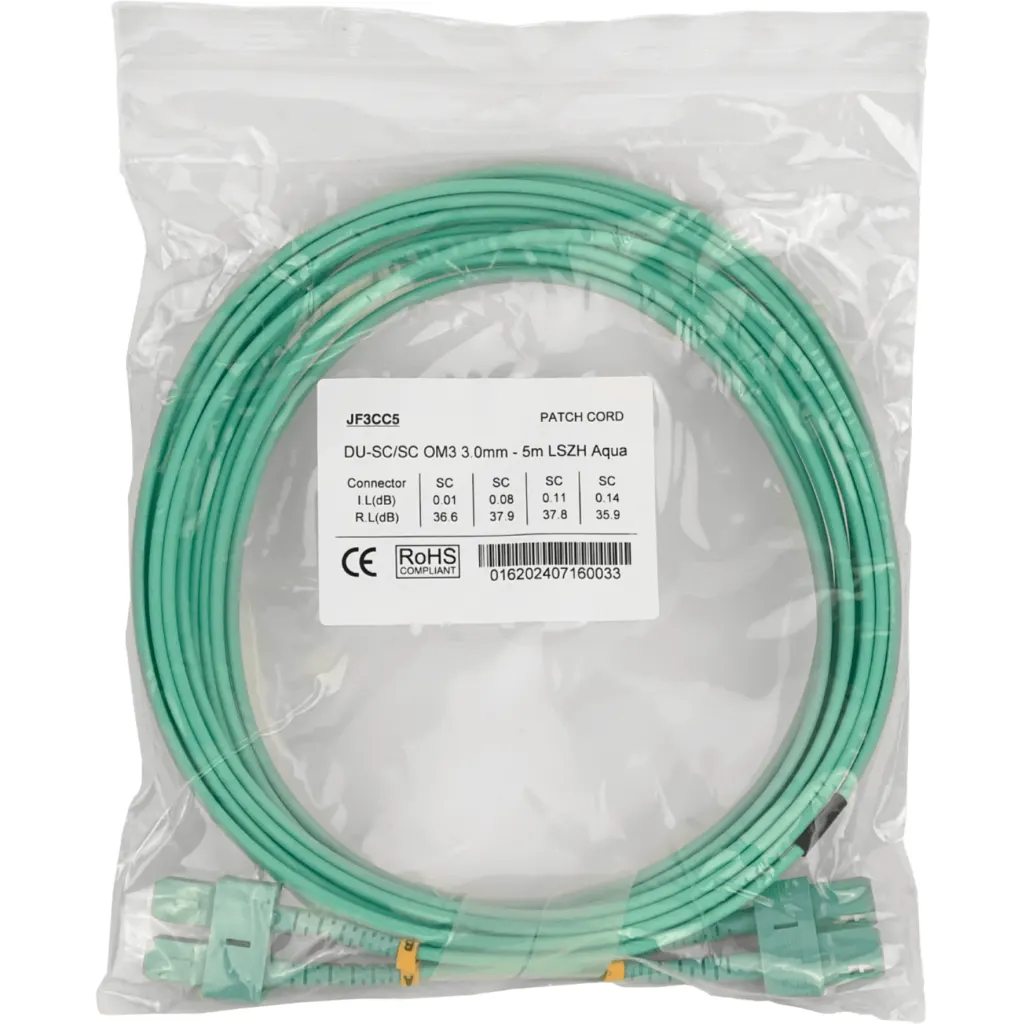 Imagen 1 de 5mt SC-SC OM3 MultiModo MM Duplex Jumper Fibra 3.0mm 50/125um LSZH