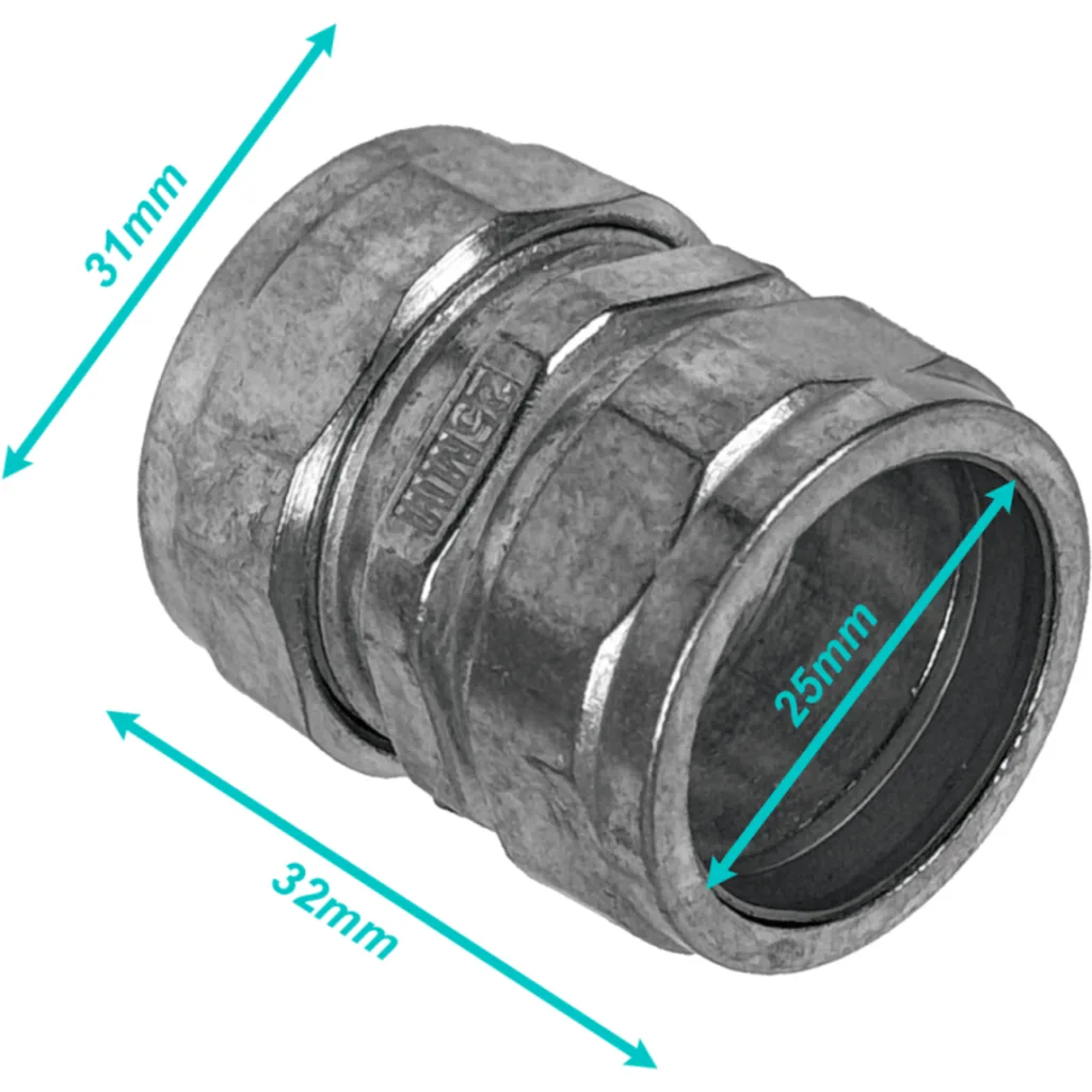 25mm Copla de Compresion Acero Galvanizado para Conduit EMT 25,0mm